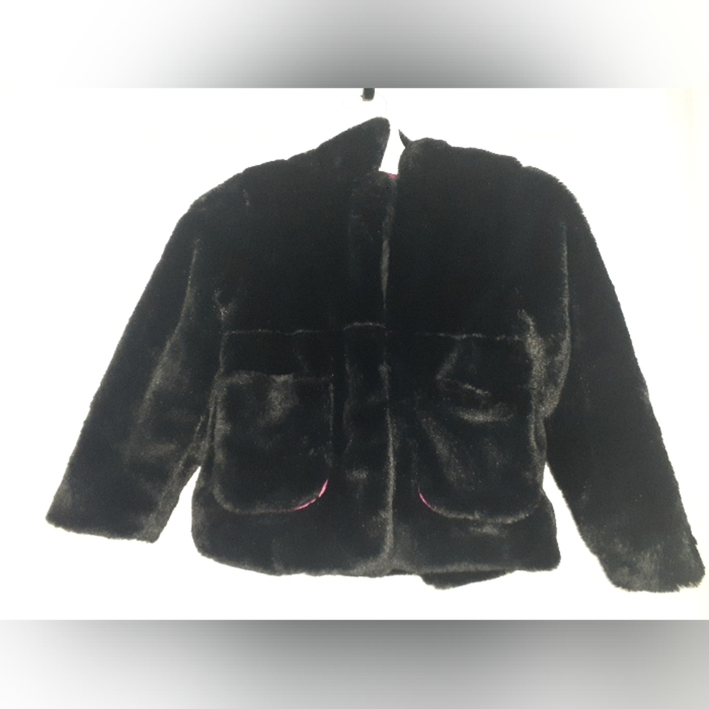 BNw/oT Cat and Jack Black Faux Fur Coat with Snap Closures, Size: 5T